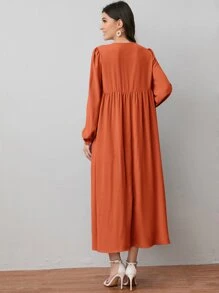 SHEIN Maternity Lantern Sleeve Patch Pocket Button Front Dress - Burnt Orange - View 2