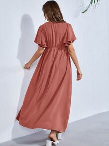 SHEIN 孕婦V領蝴蝶袖連衣裙 - 藕粉色 - 查看 2