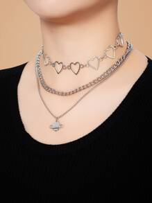 ROMWE Grunge Punk 3 piezas Collar de cadena con diseño de planeta - Plateado - Ver 1