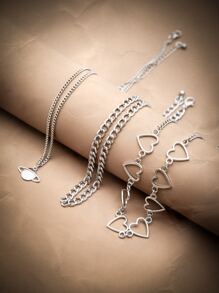 ROMWE Grunge Punk 3 piezas Collar de cadena con diseño de planeta - Plateado - Ver 2