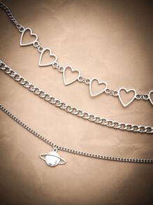 ROMWE Grunge Punk 3 piezas Collar de cadena con diseño de planeta - Plateado - Ver 3