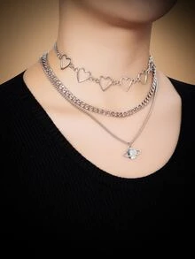 ROMWE Grunge Punk 3 piezas Collar de cadena con diseño de planeta - Plateado - Ver 4
