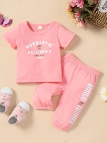 Baby Rose & Letter Graphic Tee & Joggers - Baby Pink - View 1