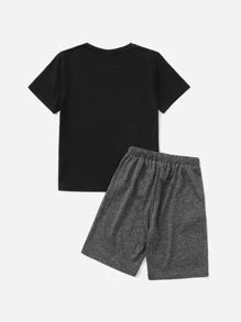 SHEIN Boys Letter Graphic Tee & Track Shorts Set - Multicolor - View 2
