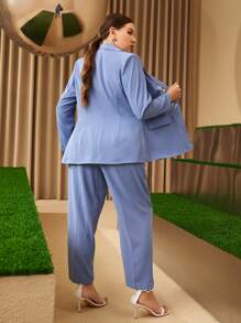 Modelyn Plus Neon Floral Embroidery Blazer & Trousers Set - Blue - View 7