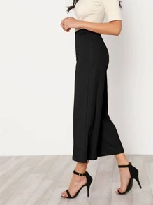 BizChic Elastic Waist Solid Culotte Trousers - Black - View 3