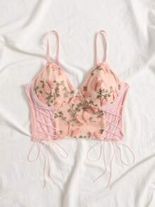 Muchica Top de tirantes con bordado con diseño aplique - Rosa Pálido - Ver 3