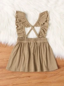 SHEIN Baby Ruffle Armhole Crisscross Backless Pinafore Dress - Khaki - View 2