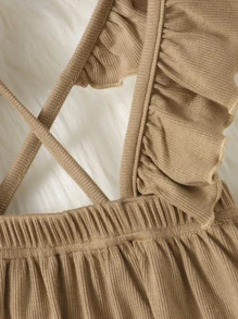 SHEIN Baby Ruffle Armhole Crisscross Backless Pinafore Dress - Khaki - View 3