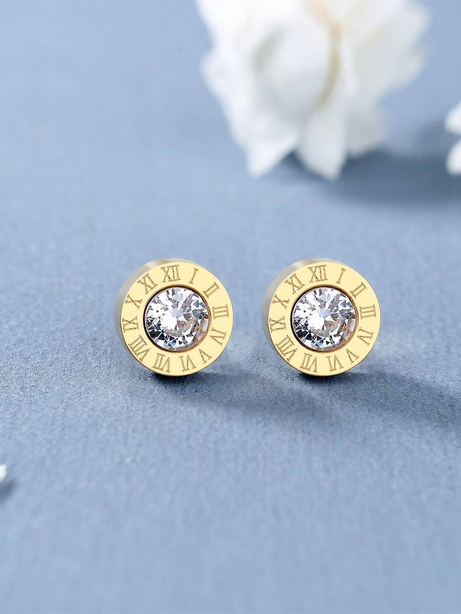 Rhinestone Decor Round Stud Earrings
