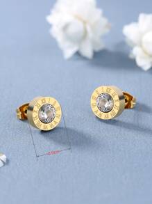 Rhinestone Decor Round Stud Earrings