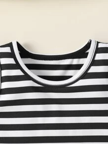 Baby 3pcs Striped Slogan Patched Detail Tank Top - Black and White - View 3