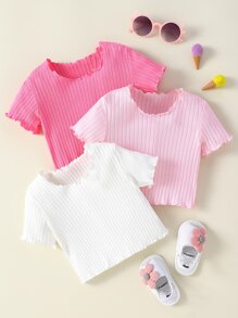 Bebé 3 piezas Camiseta ribete en forma de lechuga tejido de canalé - Multicolor - Ver 1