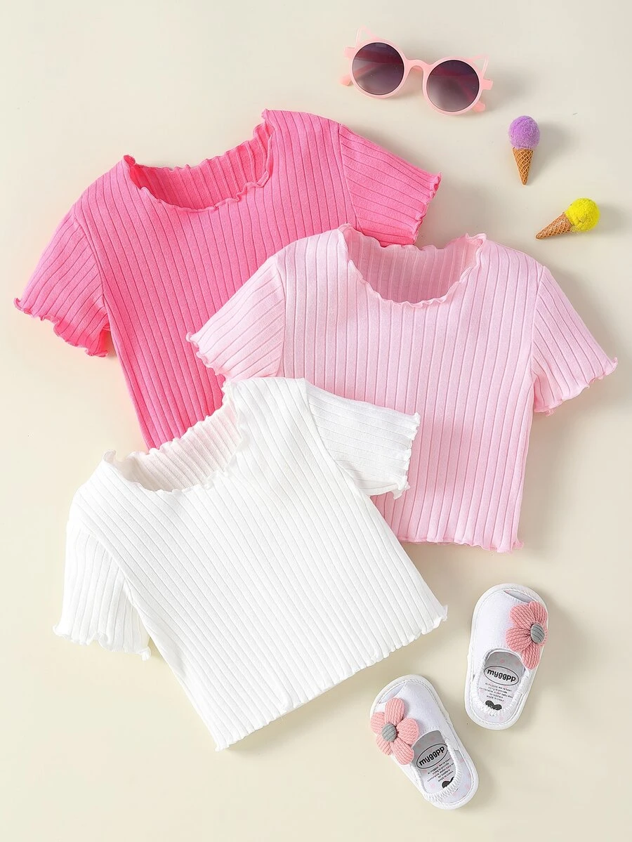 Bebé 3 piezas Camiseta ribete en forma de lechuga tejido de canalé - Multicolor - Ver 1