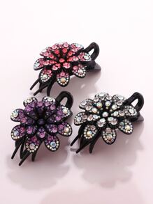 3 件装水钻花朵装饰发夹 - 彩色 - 查看 1