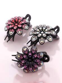 3 件装水钻花朵装饰发夹 - 彩色 - 查看 2
