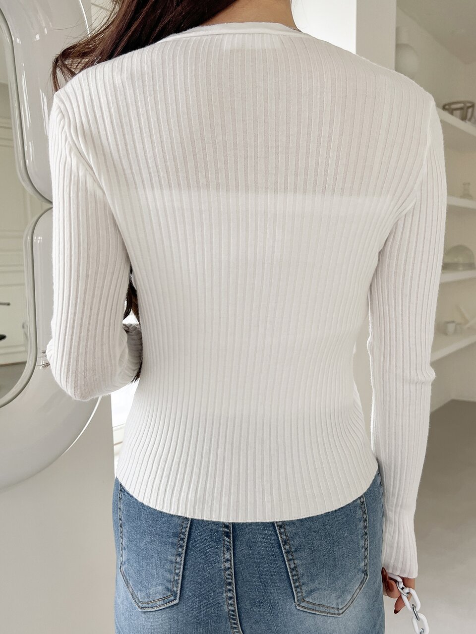 Scallop Trim Ribbed Knit Cardigan,Long Sleeve Tops,Fall Clothes