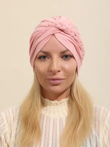 编织细节头巾式睡帽 - 粉色 - 查看 2