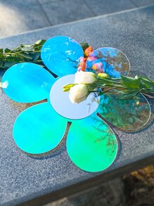 1 pieza Pegatina de pared de espejo en forma de flor - Multicolor - Ver 3