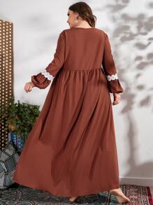 Al Najma Plus Size Guipure Lace Insert Lantern Sleeve Dress