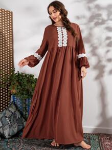 Al Najma Plus Size Guipure Lace Insert Lantern Sleeve Dress