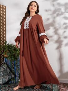 Al Najma Plus Size Guipure Lace Insert Lantern Sleeve Dress