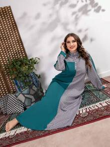 Mulvari Vestido túnico maxi de cuadros botón cuarto - Multicolor - Ver 1