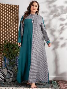 Mulvari Vestido túnico maxi de cuadros botón cuarto - Multicolor - Ver 4