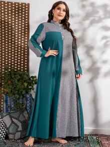 Mulvari Vestido túnico maxi de cuadros botón cuarto - Multicolor - Ver 6