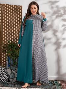 Mulvari Vestido túnico maxi de cuadros botón cuarto - Multicolor - Ver 7