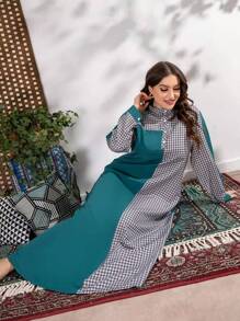 Mulvari Vestido túnico maxi de cuadros botón cuarto - Multicolor - Ver 8