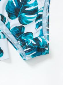 Tropical Print Ruffle Hem Halter Swim Dress Summer Beach - Blue - View 3