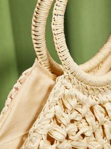 Pom Pom Straw Tote Bag - Apricot - View 3
