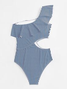 SHEIN Swim Summer Beach Striped Ruffle Cut-Out One Piece Swimsuit