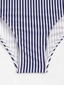 SHEIN Swim Summer Beach Striped Ruffle Cut-Out One Piece Swimsuit