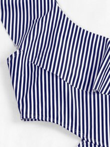 SHEIN Swim Summer Beach Striped Ruffle Cut-Out One Piece Swimsuit