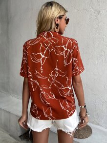 SHEIN VCAY 花卉印花缺口领女式衬衫 - 彩色 - 查看 2