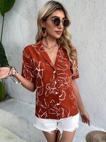 SHEIN VCAY 花卉印花缺口领女式衬衫 - 彩色 - 查看 4