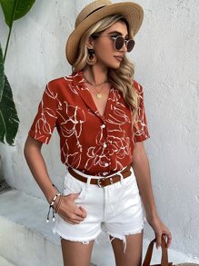 SHEIN VCAY 花卉印花缺口领女式衬衫 - 彩色 - 查看 6