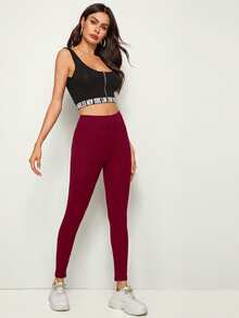 SHEIN EZwear Solid Rib-knit Leggings - Burgundy - View 6