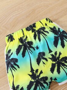 Baby Letter & Palm Tree Print Tank Top & Contrast Binding Shorts - Multicolor - View 4