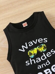 Baby Letter & Palm Tree Print Tank Top & Contrast Binding Shorts - Multicolor - View 5