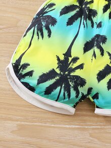 Baby Letter & Palm Tree Print Tank Top & Contrast Binding Shorts - Multicolor - View 6