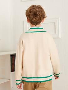 SHEIN Boys Letter Pattern Contrast Trim Cardigan Without Shirt - Beige - View 2