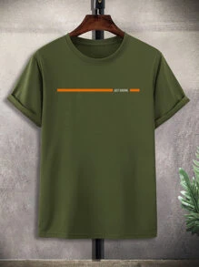 Manfinity Men Plus Slogan Graphic Tee - Army Green - View 1