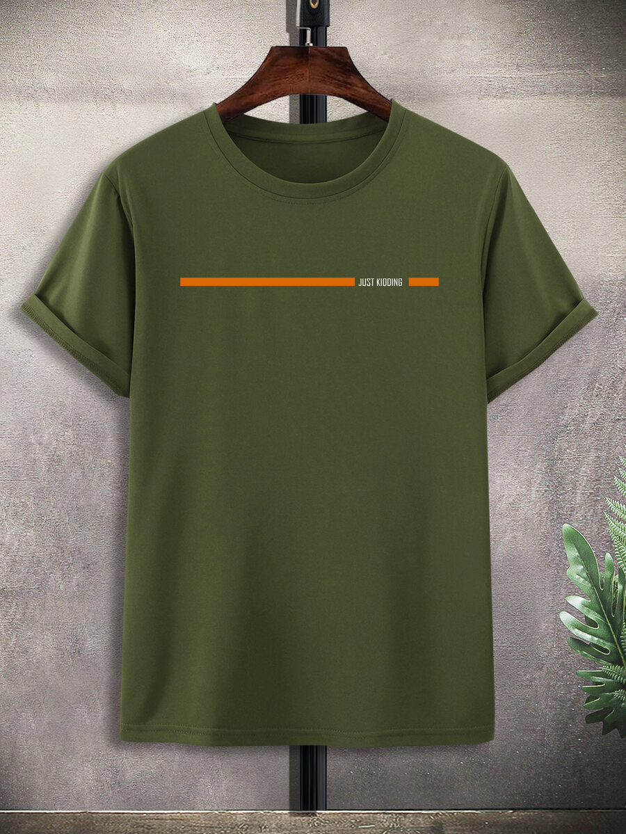 Manfinity Men Plus Slogan Graphic Tee - Army Green - View 1