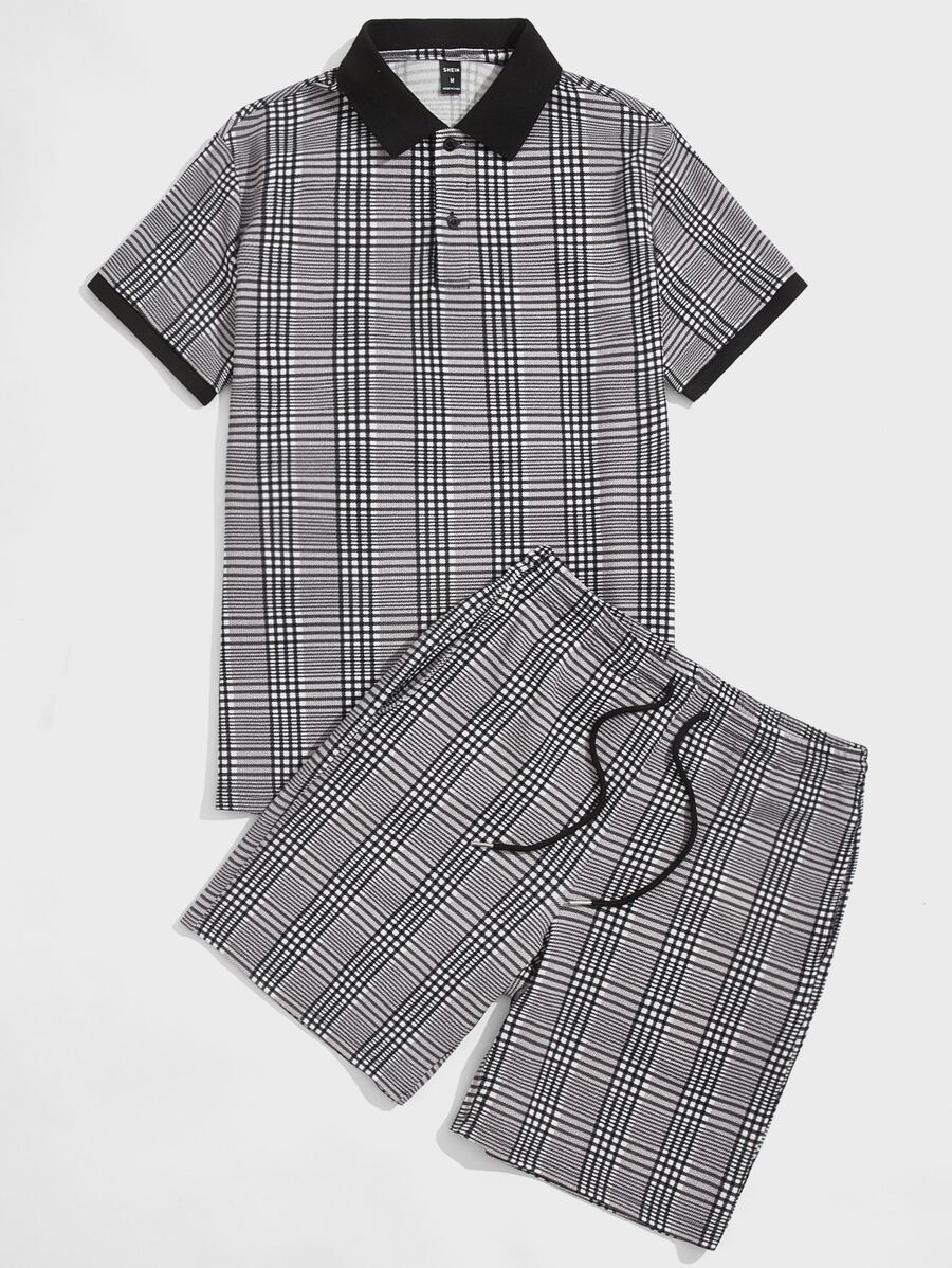 GENTILAND 男士格紋POLO衫和短褲套裝