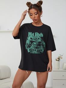 Áo thun nữ Ô tô/xe hơi Slogan Giải trí - màu đen - Xem 3