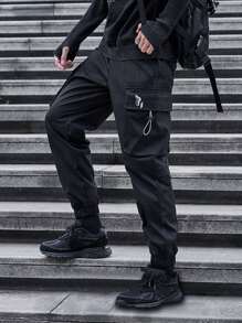 Manfinity Roghcode Men Geo Print Flap Pocket Cargo Trousers - Black - View 4