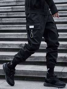 Manfinity Roghcode Men Geo Print Flap Pocket Cargo Trousers - Black - View 5